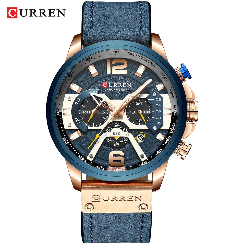 CURREN décontracté Sport montres pour hommes bleu Top marque de luxe militaire en cuir chronographe montre-bracelet homme horloge mode 8329