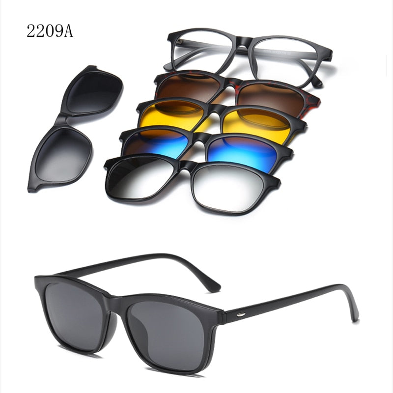 6 In 1 Custom Men Women Polarized Optical Magnetic Sunglasses Clip Magnet Clip on Sunglasses Polaroid Clip on Sun Glasses Frame