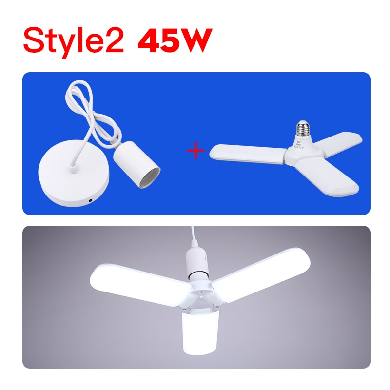 Led Bulb E27 30/45/60W Led Lamp Ceiling Fan Lampada Led Light 220V Foldable Fan Blade Angle Adjustable for Home Garage Lighting