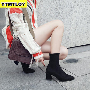Fashion Women Ankle Boots Thick Heels Shoes Female Newest Pointed Toe Ladies Shoe Brand 2020 Boot Woman Zipper Super High