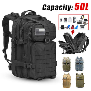 50L Large Capacity Men Army Military Tactical Backpack 3P Softback Outdoor Waterproof Bug Rucksack Hiking Camping Hunting Bags