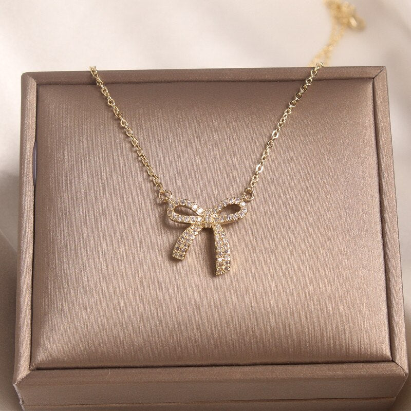 Jewelry exquisite sweet copper inlaid zircon bow