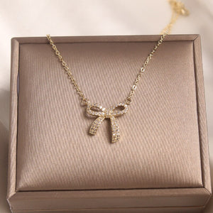 Jewelry exquisite sweet copper inlaid zircon bow