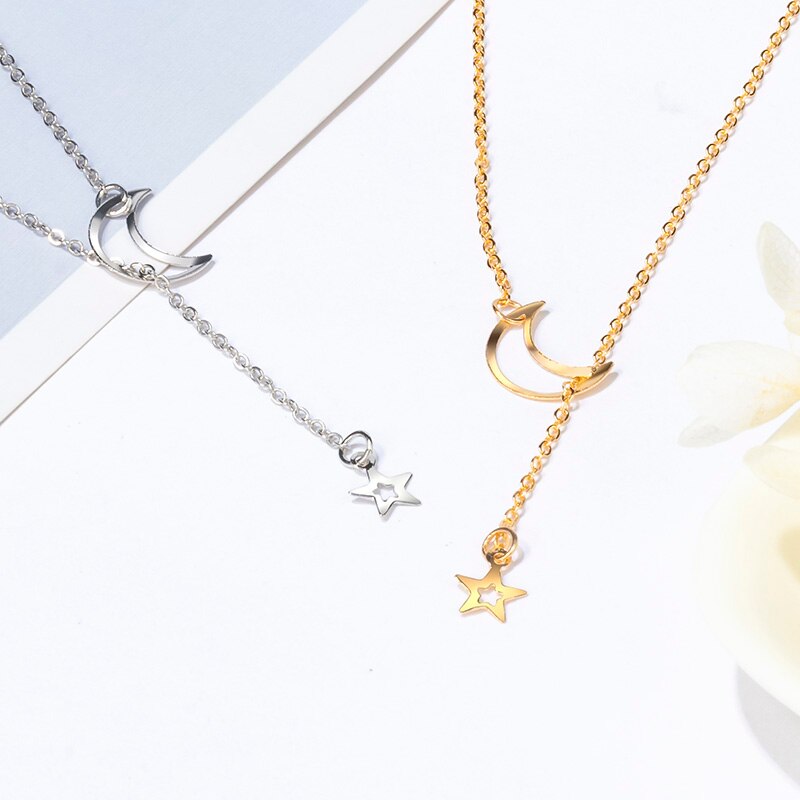 POXAM New Fashion Trendy Jewelry Copper Alloy Star Moon Chain Link Necklaces & Pendants For Women Girl 2020 Jewelry Wholesale