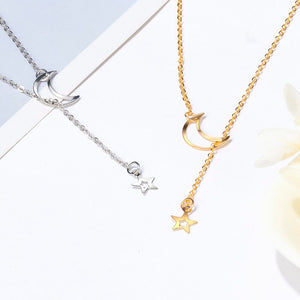 POXAM New Fashion Trendy Jewelry Copper Alloy Star Moon Chain Link Necklaces & Pendants For Women Girl 2020 Jewelry Wholesale