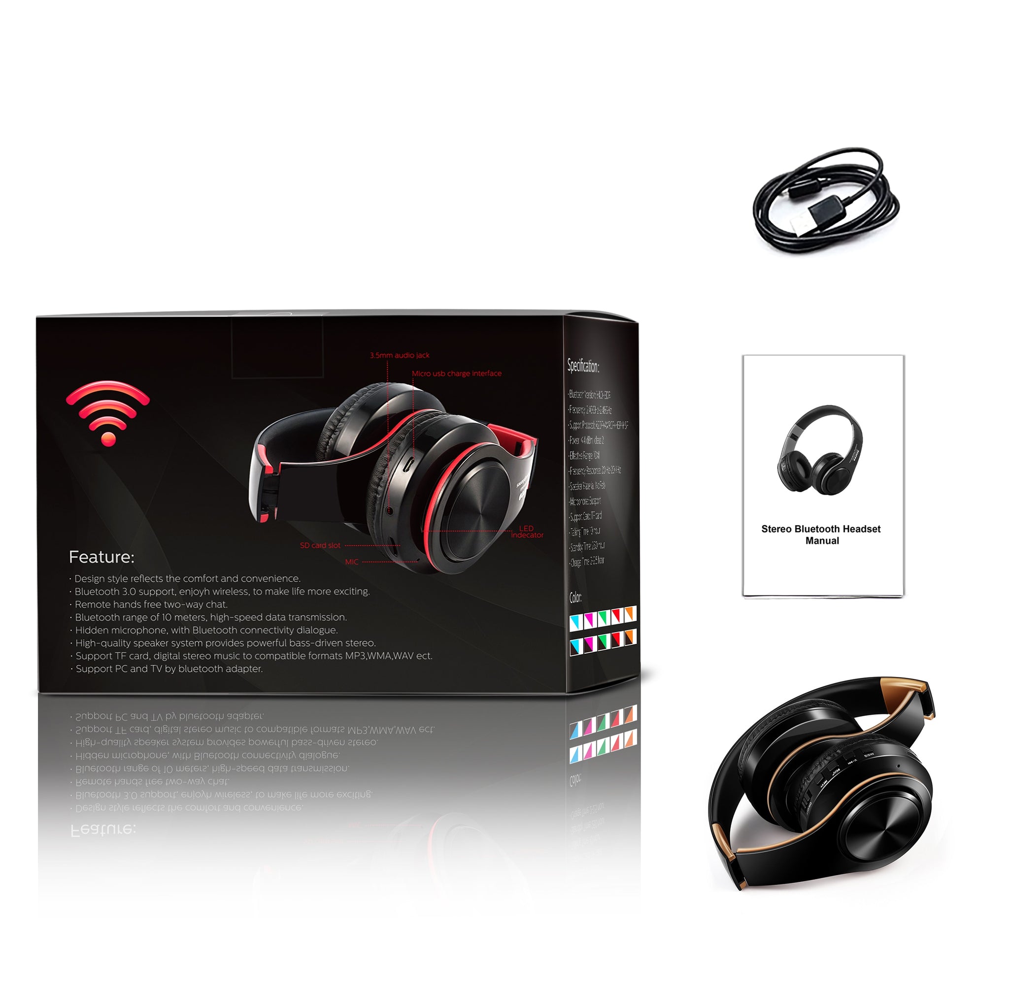 HIFI stereo earphones bluetooth headphone music headset FM and support SD card with mic for mobile xiaomi iphone sumsamg tablet