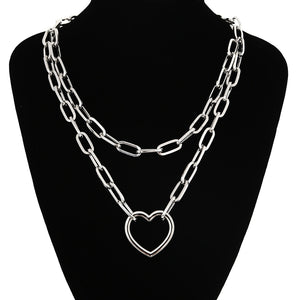 Double layer Lock Chain necklace grunge punk 90s link chain silver color padlock pendant necklace women aesthetic egirl jewelry