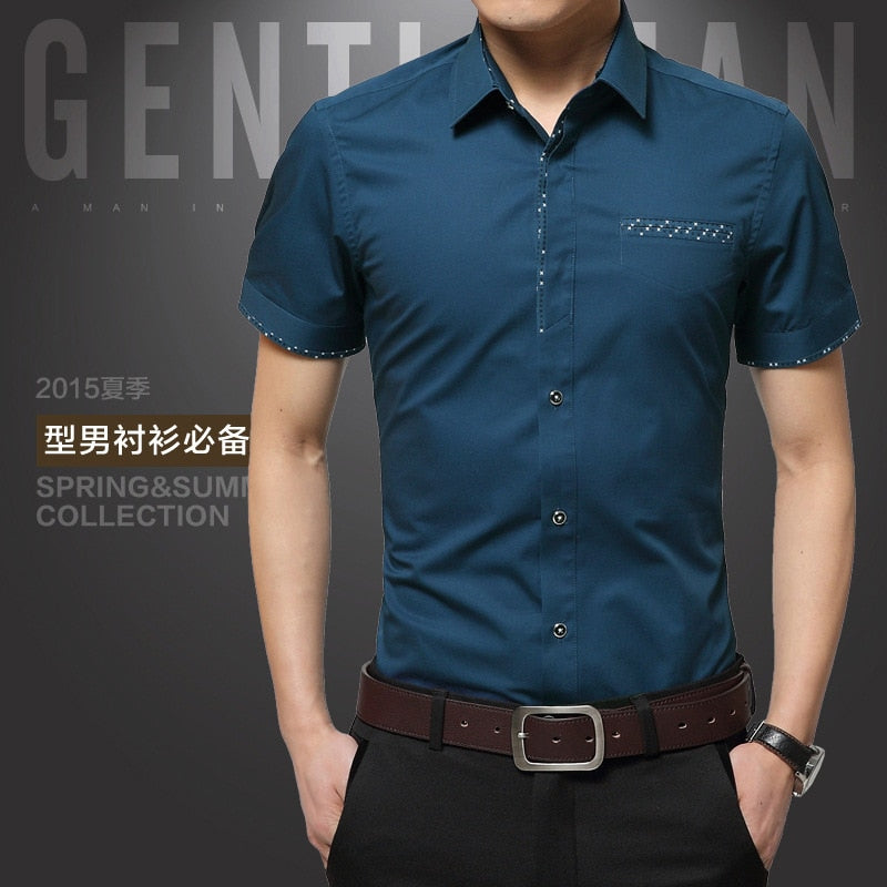 2021 Summer New Men's Shirt Brand Luxury Men Cotton Short Sleeves Dress Shirt Turn-down Collar Cardigan Shirt Men Clothes