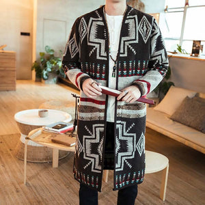 Long Trench Coat Men Slim Fit Casual Printed Jackets And Coats Stand Collar Cardigan Trench Coat Men