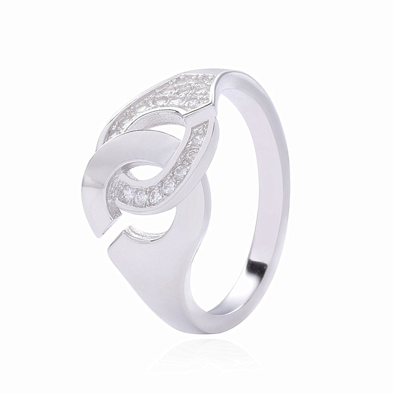 Moonmory Fashion 925 Sterling Silver Handcuff Ring White Paper Clip Chain Menottes Ring Gift For Women And Men Jewelry Dating