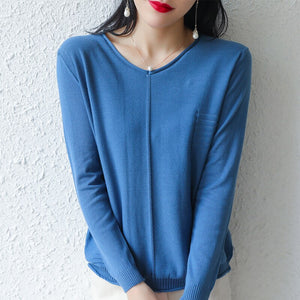 LITVRIYH New Women Sweater 100% Cotton Knitted Sweater Women Pullover V-Neck Long Sleeve Female Pullover Pull Femme Jumper Tops
