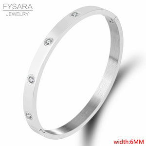 FYSARA Luxury Brand Crystals Lover Bangles Cubic Zirconia Bracelets Couple Luxuxy Jewelry Stainless Steel Bangles For Women Gift