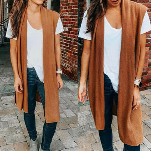 Women Sleeveless Solid Coat Vest Open Front Pocket Jacket Kimono Ladies Cardigan Outwear