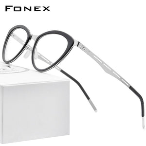 FONEX Acetate Glasses Frame Women Myopia Prescription Cat Eye Eyeglasses 2020 New Optical Brand Designer Screwless Eyewear F1008
