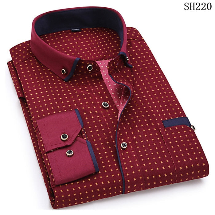 Fashion Print Casual Men Long Sleeve Shirt Stitching Fashion Pocket Design Fabric Soft Comfortable Men Dress Slim Fit Style 8XL