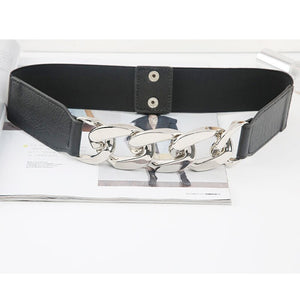 Punk Fashion Women Elastic Belts Designer Luxury Brand PU Thick Chain Waist Strap Dress Coat Sweater Lady Decorative Waistband