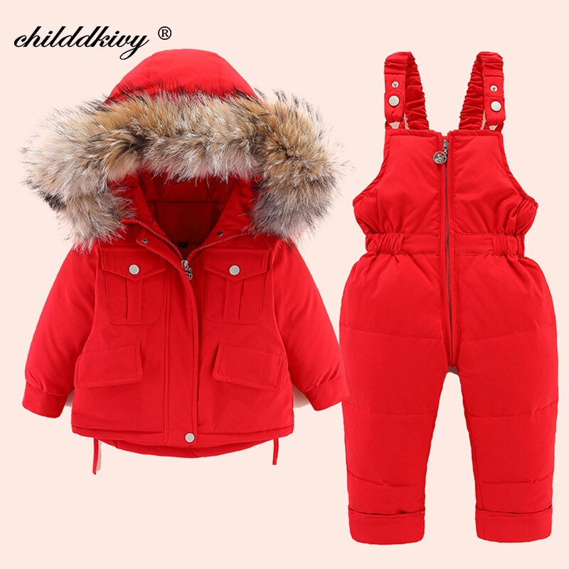 2 pièces ensemble bébé fille hiver doudoune et combinaison pour enfants épaissir chaud fourrure col veste pour filles infantile snowsuit 0-4Year