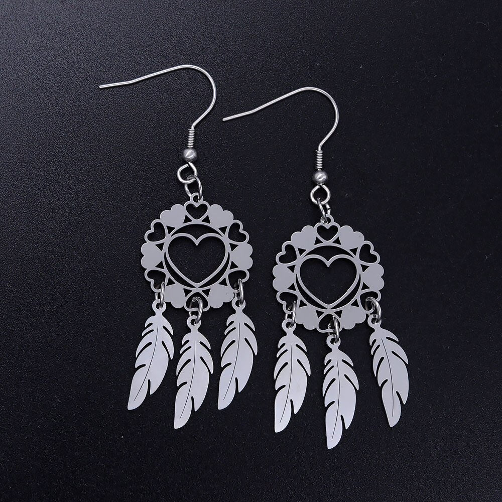 Vni and Mia 100% Stainless Steel Boho Lotus Dream Catcher Earring For Women Wholesale Fashion Bohemia Jewelry Dropshipping