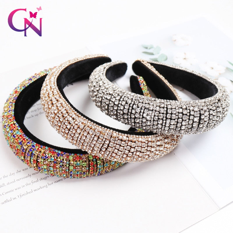 CN Baroque Full Crystal Hair Bands For Women Luxury Padded Diamond Headband Hair Hoop Christmas Gifts Christmas Hair Accessories