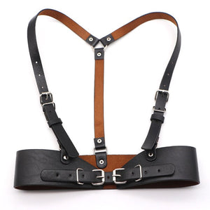 HATCYGGO Women Leather Body Harness Punk Female Body Bondage Chest Belts Lingerie Strap Wide Belt Cummerbund Black Harness Slim Body