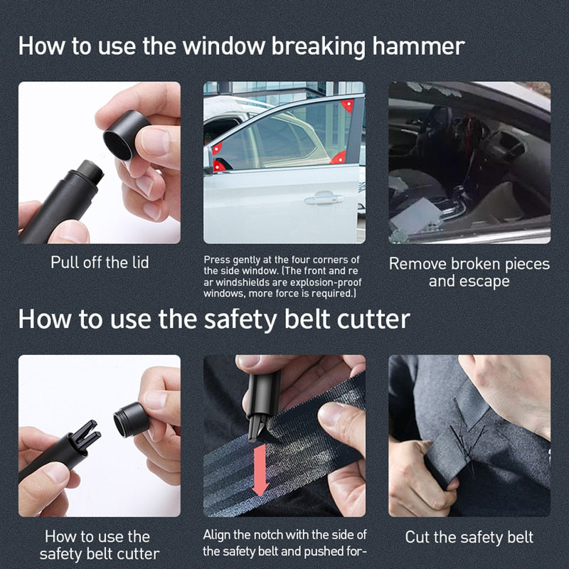 Baseus Mini Car Window Glass Breaker Seat Belt Cutter Safety Hammer Life-Saving Escape Hammer Cutting Knife Interior Accessories