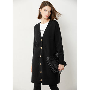 AMII Minimalism Autumn Winter Women Cardigan Fashion Solid Vneck Loose Knitted Women's Overcoat Female Coat Tops 12040478