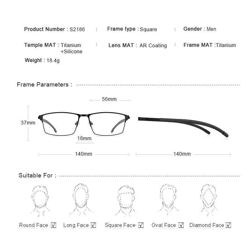 MERRYS DESIGN Men Titanium Alloy Optical Glasses Frame Ultralight Square Myopia Prescription Eyeglasses Antiskid Silicone S2186