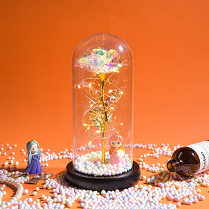 Christmas Gift Beauty and The Beast Preserved Roses In Glass Galaxy Rose Flower LED Light Artificial Flower Gift for Women Girls