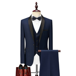 Shenrun Men Suit Tuxedo Groom Wedding Tuxedos Prom Ball Banquet Formal Suits Marriage Evening Dinner Three Pieces Shawl Lapel