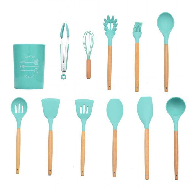 Silicone Kitchenware Cooking Utensils Set Heat Resistant Kitchen Non-Stick Cooking Utensils Baking Tools With Storage Box Tools