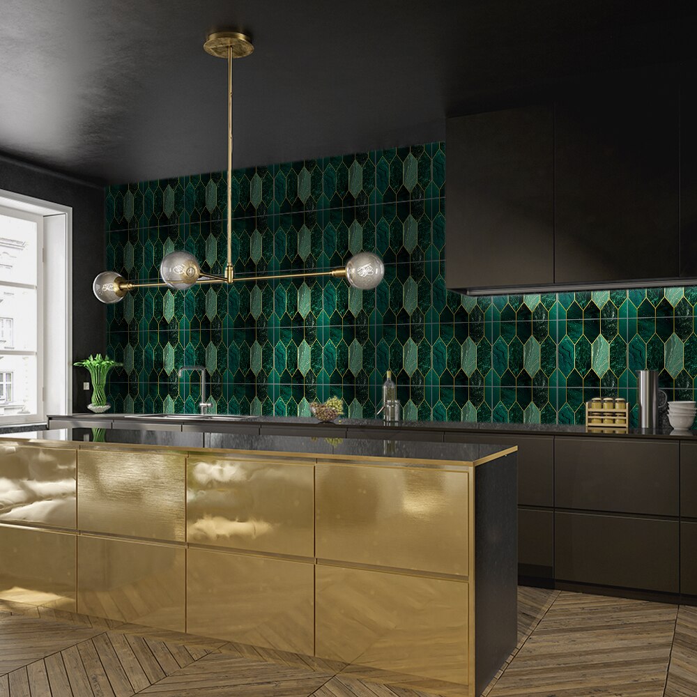 Funlife® BRILLIANT™ 20X20cm 10pcs Green Gilding Mosaic Tile Sticker Waterproof DIY Wall Sticker for Bathroom Kitchen Home Decor