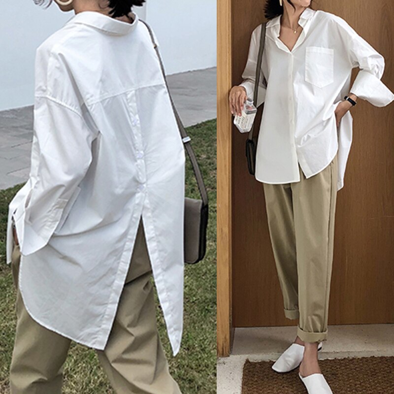TITAME chemises Blouses femmes mode décontracté hauts femme col rabattu blanc ample à manches longues Blouse Ol Style chemise Simple haut