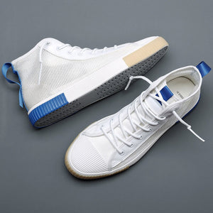 2020 Brand New Hight-Top Mesh Boots Men Breathable Canvas Sneaker Shoes Spring Autumn Male Vulcanized Boots Black White 20107