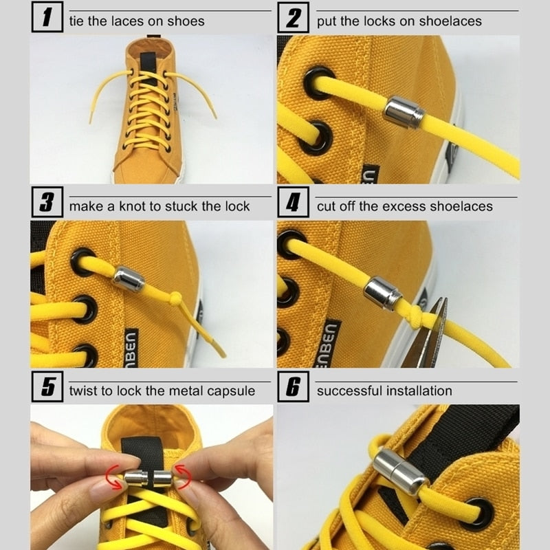 Third Version Elastic No Tie Shoelaces Metal Lock Shoe Laces For Kids Adult Sneakers Quick Shoelaces Semicircle Shoestrings F089