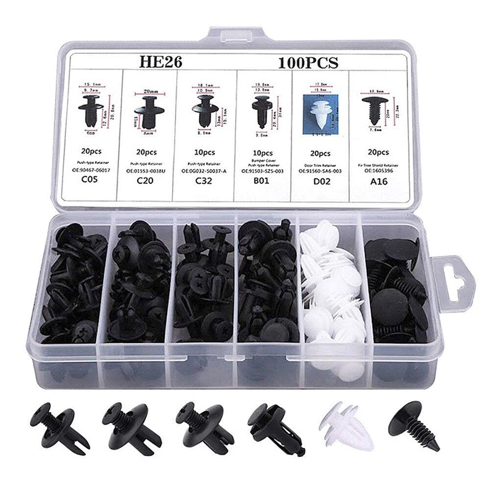 Auto Fastener Clip 100Pcs Mixed Car Body Push Retainer Pin Rivet Bumper Door Trim Panel Retainer Fastener Kit Car Accessories