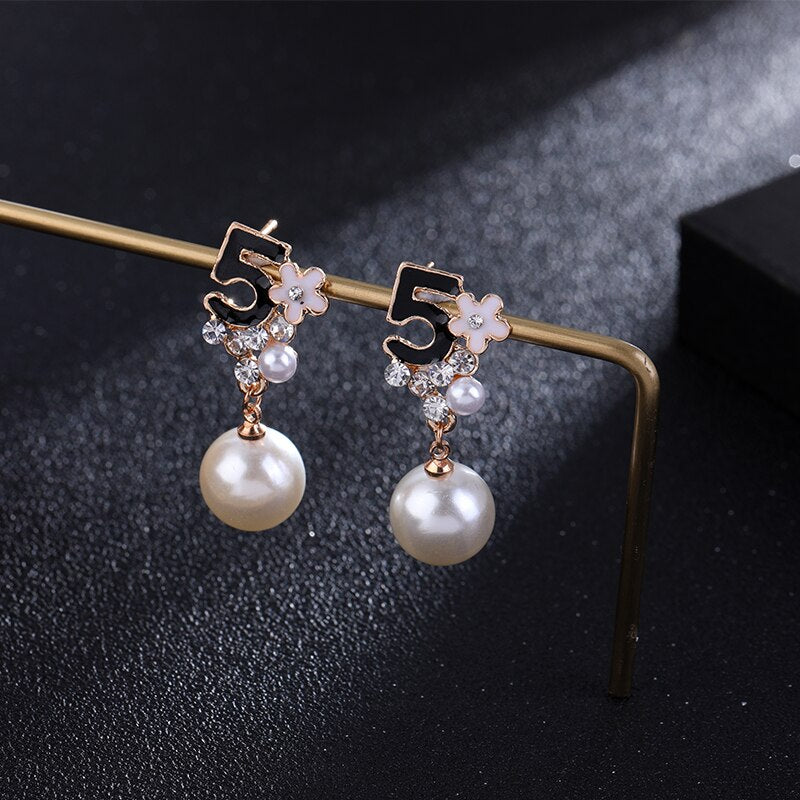 Fashion Full Rhinestone Letter Earrings Flower Pearl Party Earring For Woman Gift