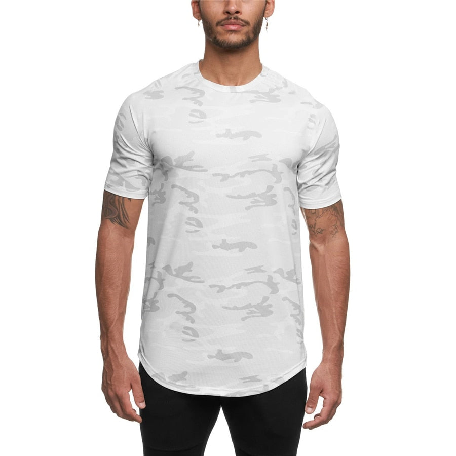 2020 camouflage Sport chemise hommes à manches courtes entraînement gymnase t-shirt hommes Compression coupe mince course t-shirt hommes Fitness hauts Sport t-shirt