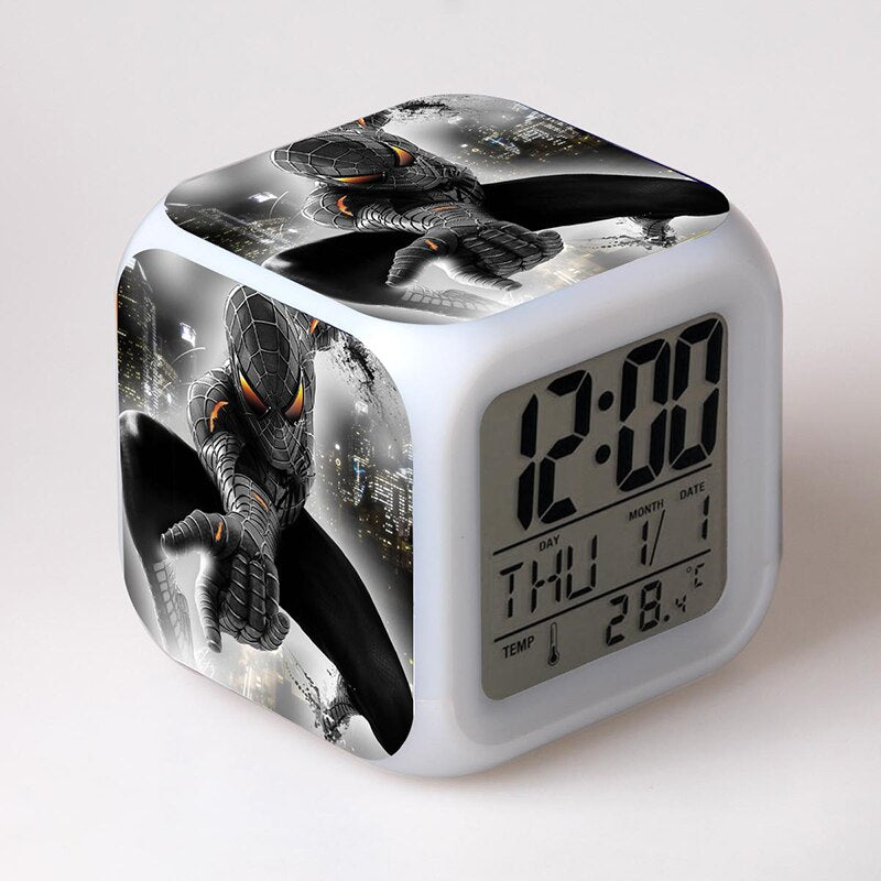 Disney Spiderman Anime Figures Digital Clocks Christmas Colorful Lights LED Alarm Clock Kids Toys for Children Birthday Gifts
