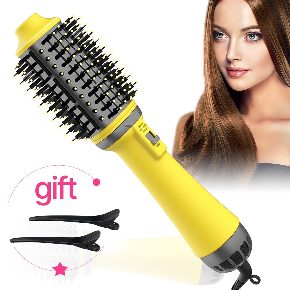 Dropshipping 2 IN 1 One Step Hair Dryer Hot Air Brush Hair Straightener Curler Comb Roller Electric Ion Blow Dryer Brush