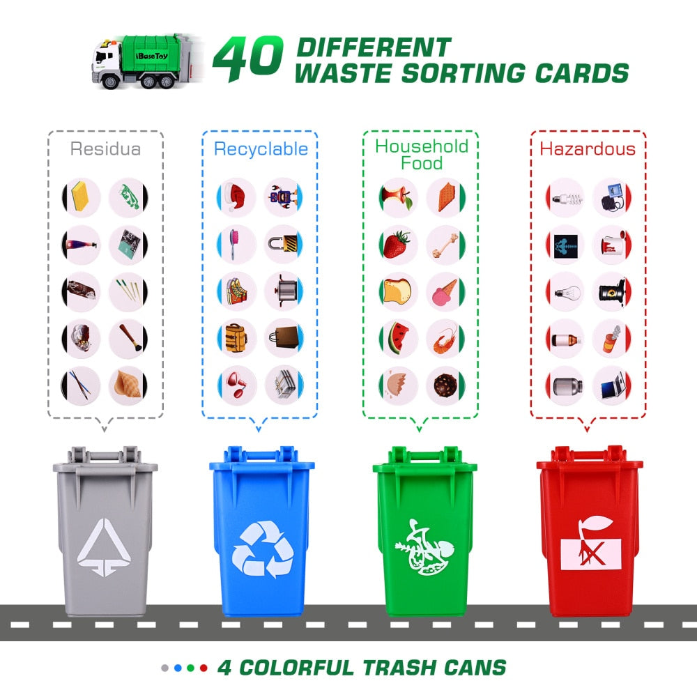 Garbage Truck Toys Rubbish Collector Car Model Kids Toddlers Trash Classification Learning Game Vehicle Toy Set
