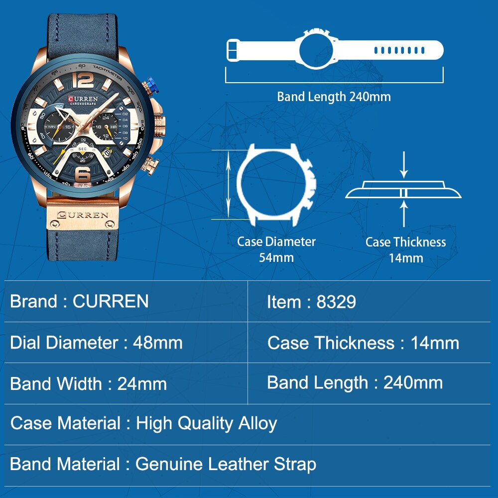 CURREN décontracté Sport montres pour hommes bleu Top marque de luxe militaire en cuir chronographe montre-bracelet homme horloge mode 8329