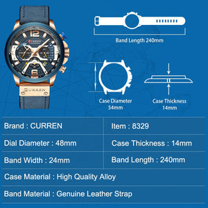 CURREN décontracté Sport montres pour hommes bleu Top marque de luxe militaire en cuir chronographe montre-bracelet homme horloge mode 8329