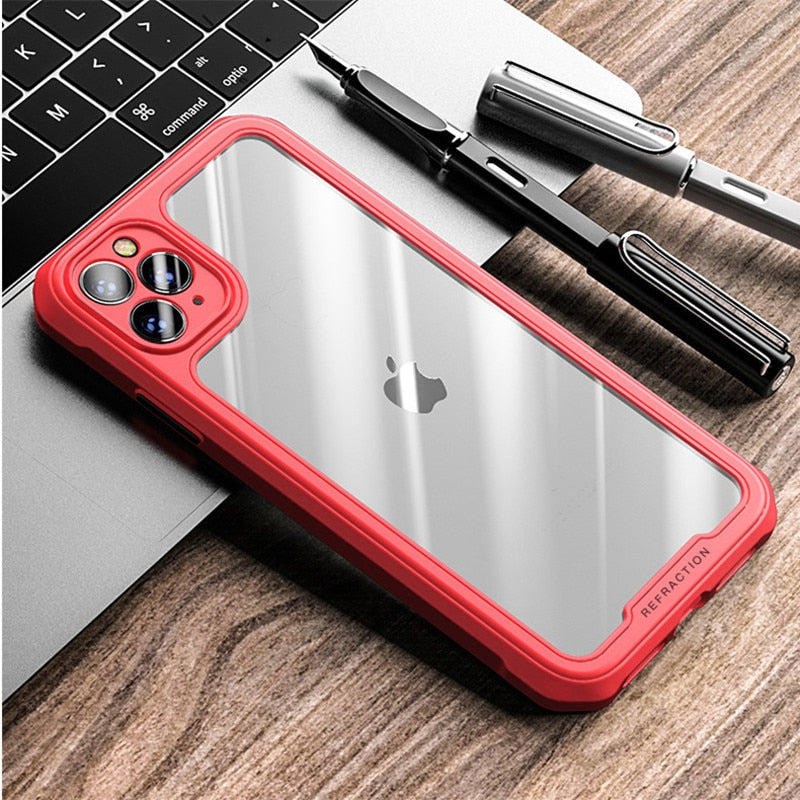 Luxury Transparent Case For iPhone 12 11 Pro Max Shockproof Airbag Cases For iPhone SE 2020 7 8 Plus Back Camera Lens Cover