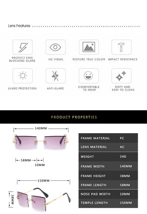 2020 Retro Sunglasses Women Brand Designer Fashion Rimless Gradient Sun Glasses Shades Cutting Lens Ladies Frameless Eyeglasses