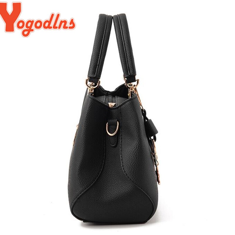 Yogodlns Elegant Women Messenger Bags with flower pendant Office Ladies Totes Pure Handbag for female Crossbody Shoulder Bags