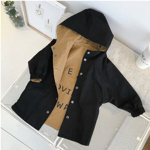 Bébé garçon vêtements garçon printemps et automne double face lettre impression mi-longue coupe-vent garçon bébé à capuche coton veste