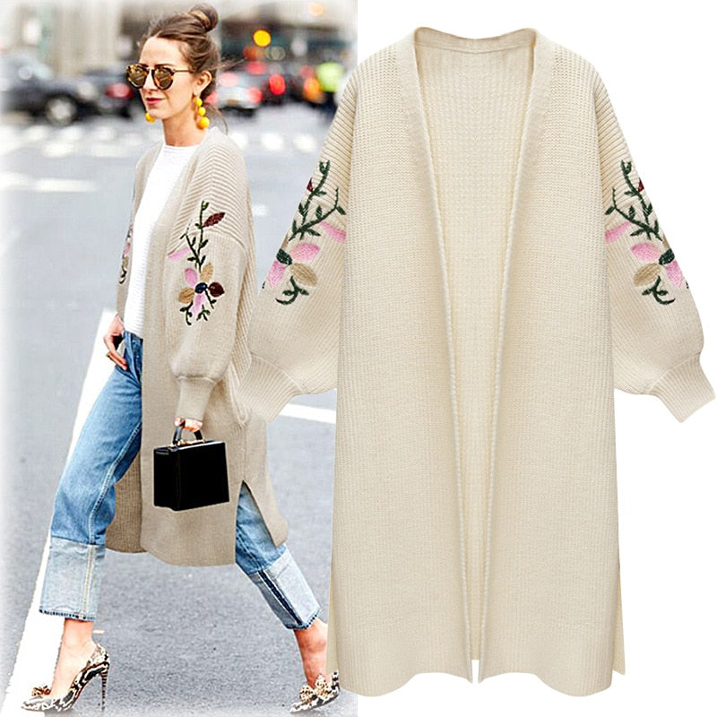2020 New Style for Autumn and Winter Women's Knitted Cardigan Women's Loose Long Embroidered Sweater Women sweaters