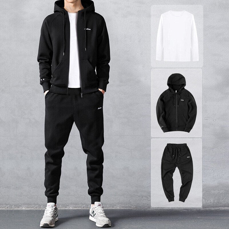 Sets Tracksuit Men Autumn Winter Hooded Sweatshirt Drawstring Outfit Sportswear 2020 Male Suit Pullover 4 Piece Set Casual