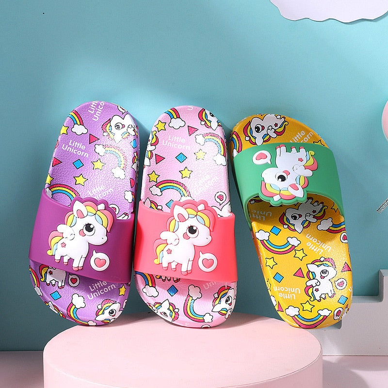 Kids Slippers For Boy Girl Slippers Pvc Soft Bottom Non-slip Beach Sandals Children Summer Lovely Kids Home Bathroom Flip Flops