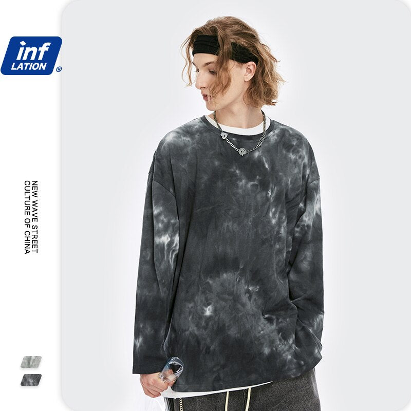 INFLATION Tie Dyed Long Sleeve T-shirt For Men Streetwear 2020 Autumn Loose Hip Hop T-shirt Men Cotton Oversized T-shirt 1904W